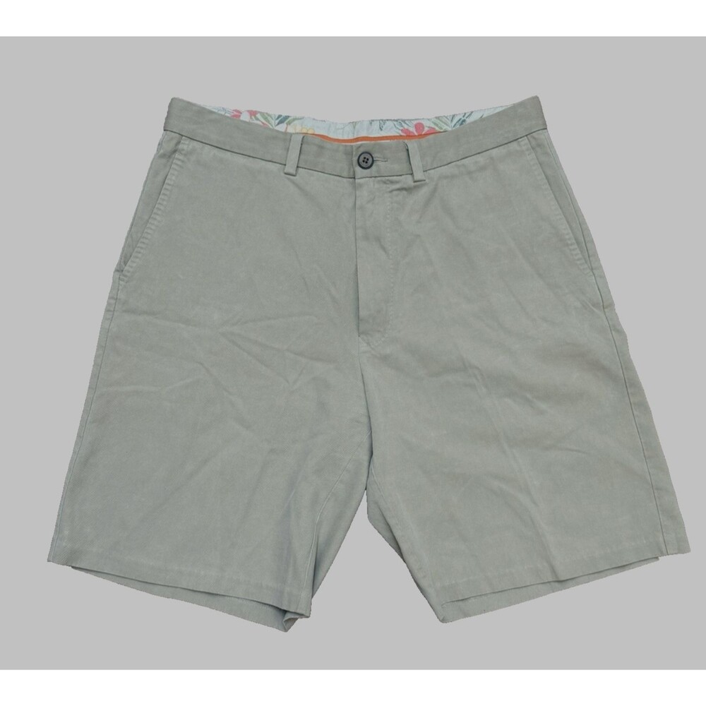 Tommy Bahama Mens Sz 33 Chino Shorts 9" Tan Khaki Silk Blend Preppy Casual
